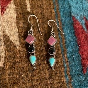 Handmade Sterling and Turquoise Dangle Hook Earrings